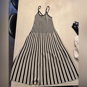 Black and cream striped midi dress